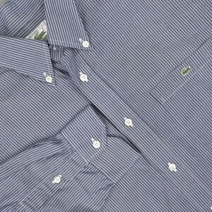 Lacoste Shirt Mens Large Blue Striped Cotton Long Sleeve Crocodile France